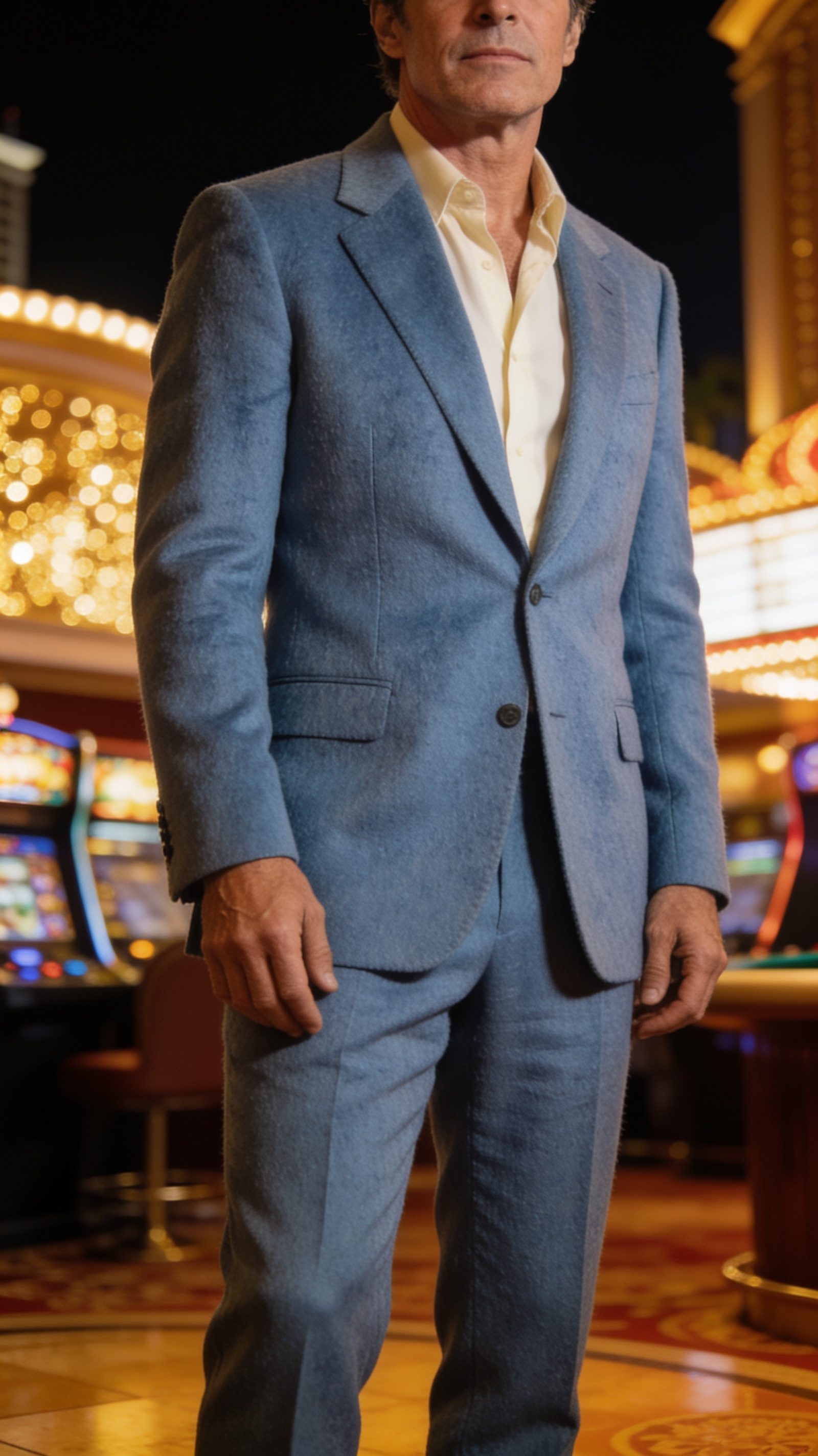 A dusty powder blue suit in a textured matte cloth