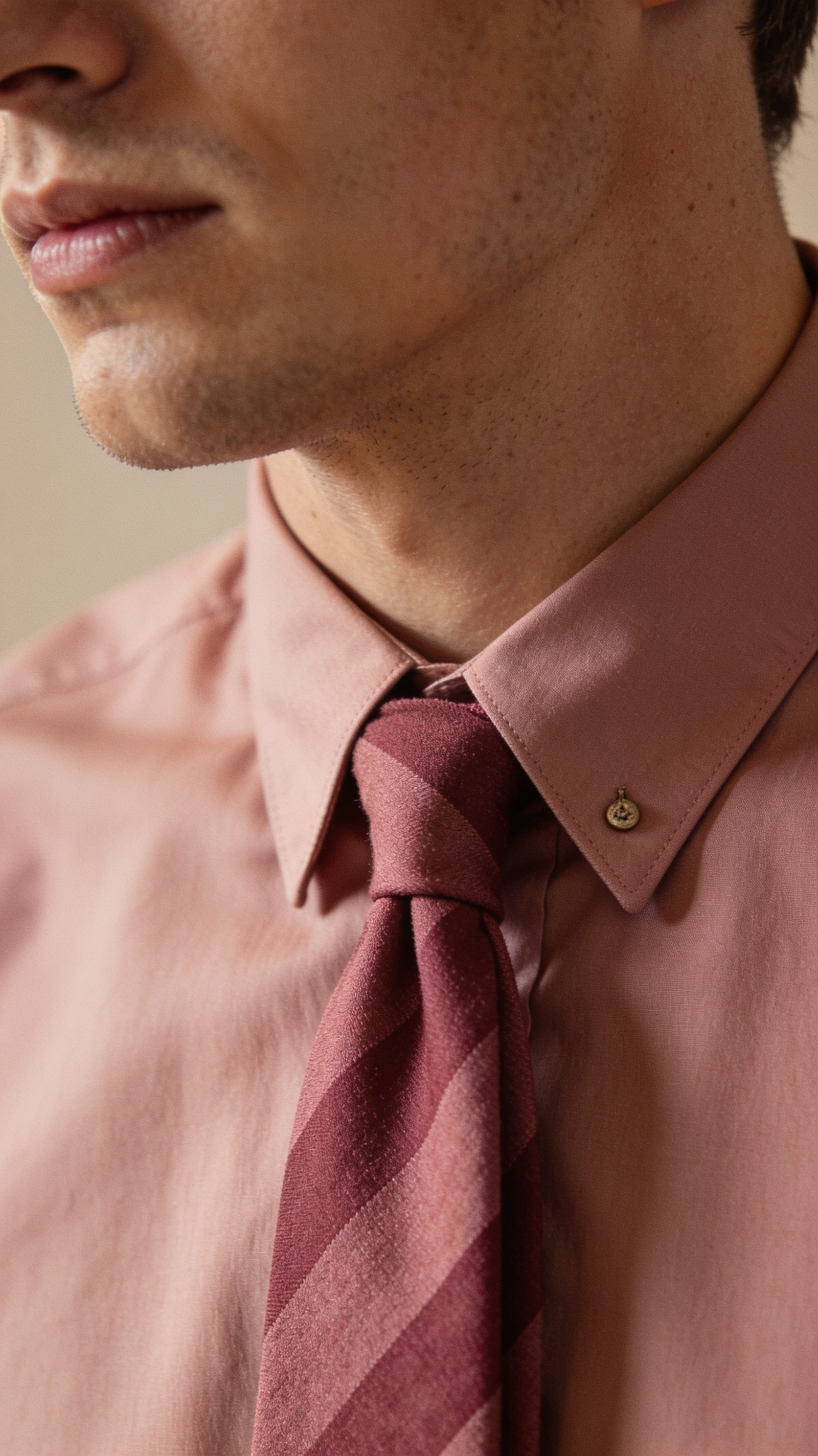 A pale shirt with a tie two shades deeper in the same colour family