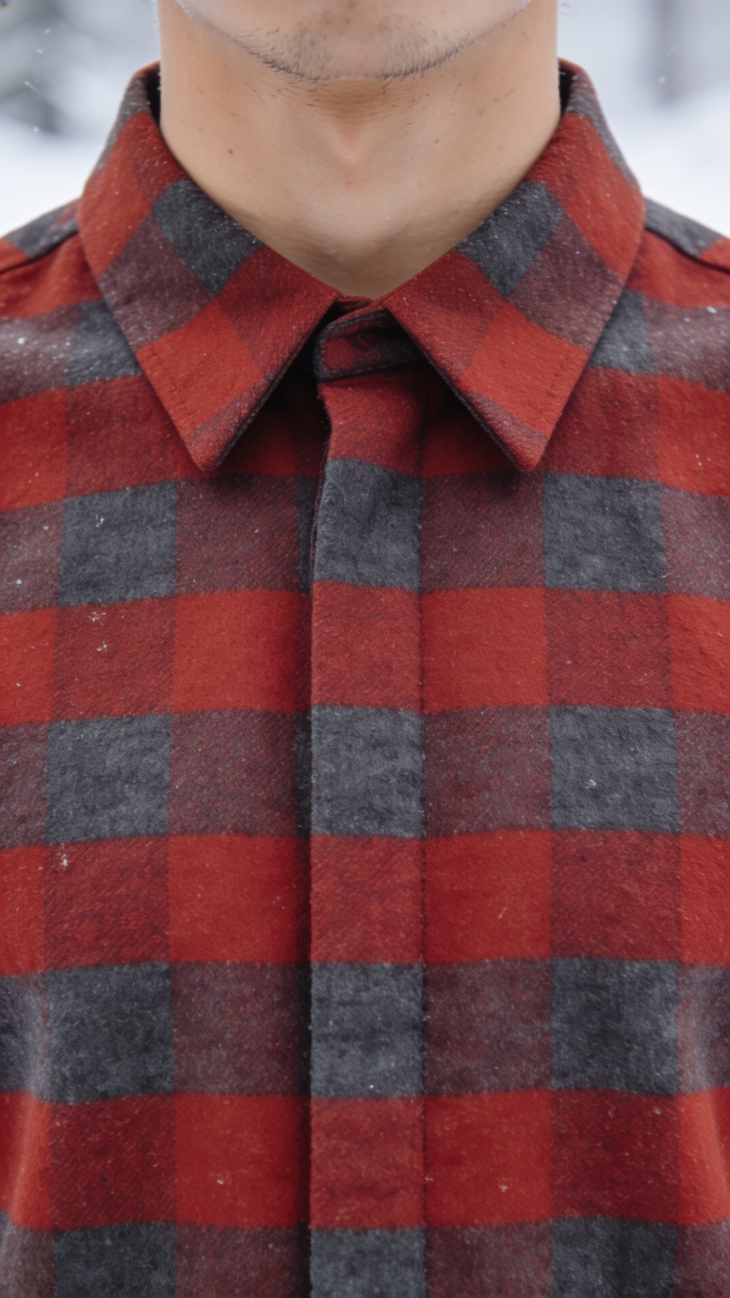 A brushed flannel shirt with the collar holding its own shape