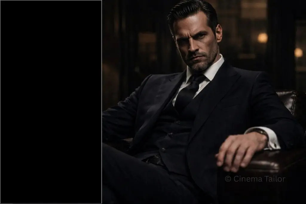 Movie villain suits featuring a black tailored suit symbolizing final authority in cinema