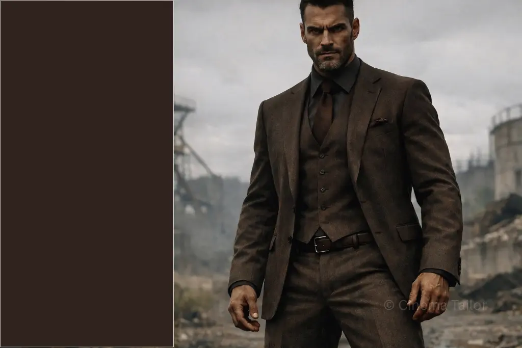 Brown suit symbolizing inherited and old authority in movie villains

