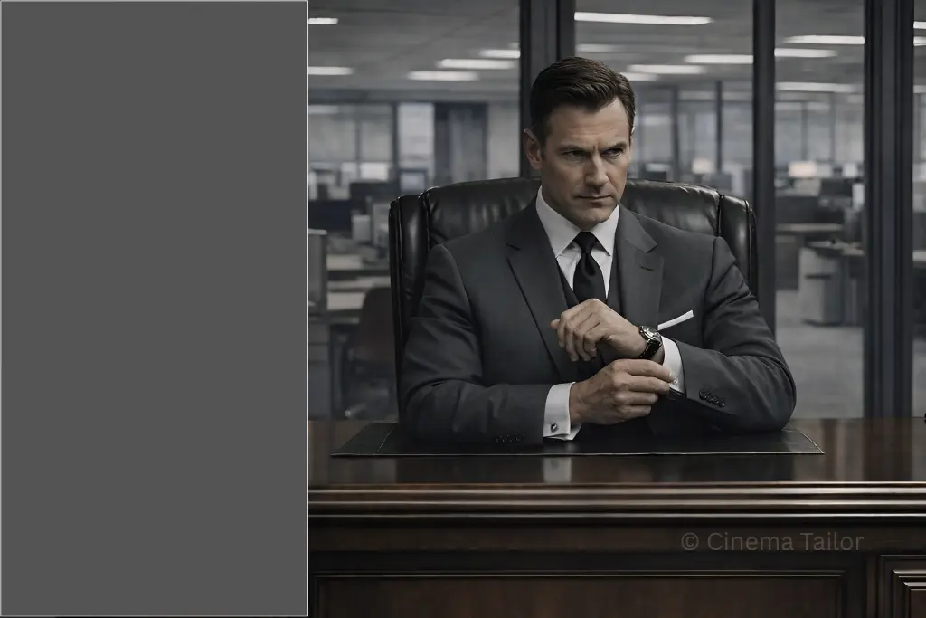 Charcoal suit representing institutional and bureaucratic power in movie villains

