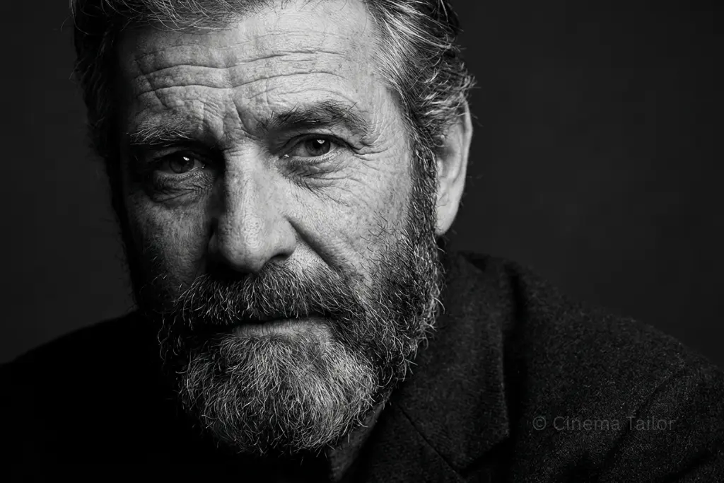 B&W portrait of a mature man with silver hair and a beard.