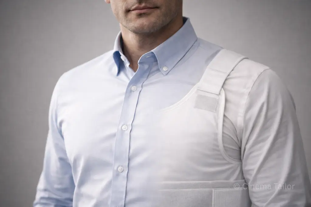 Invisible Shield: Concealable Armor Ultra-thin body armor worn discreetly under a standard dress shirt.