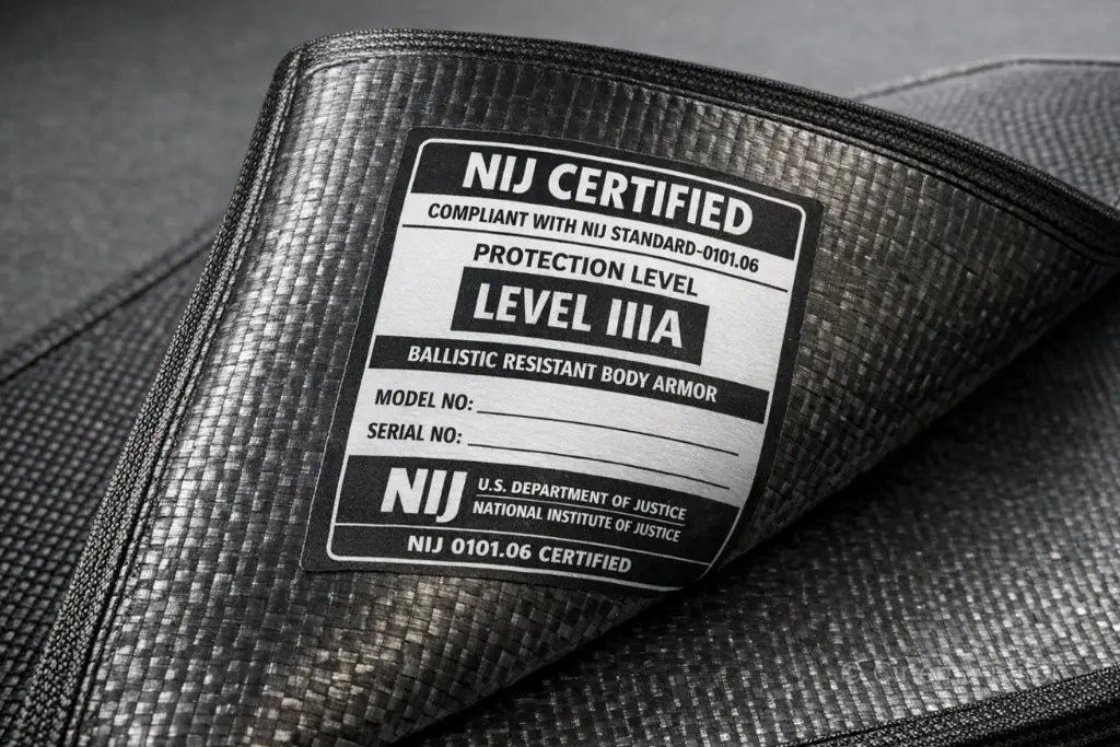 Material Reality: UHMWPE Panel Technical detail of a flexible UHMWPE soft armor panel for body armor systems.