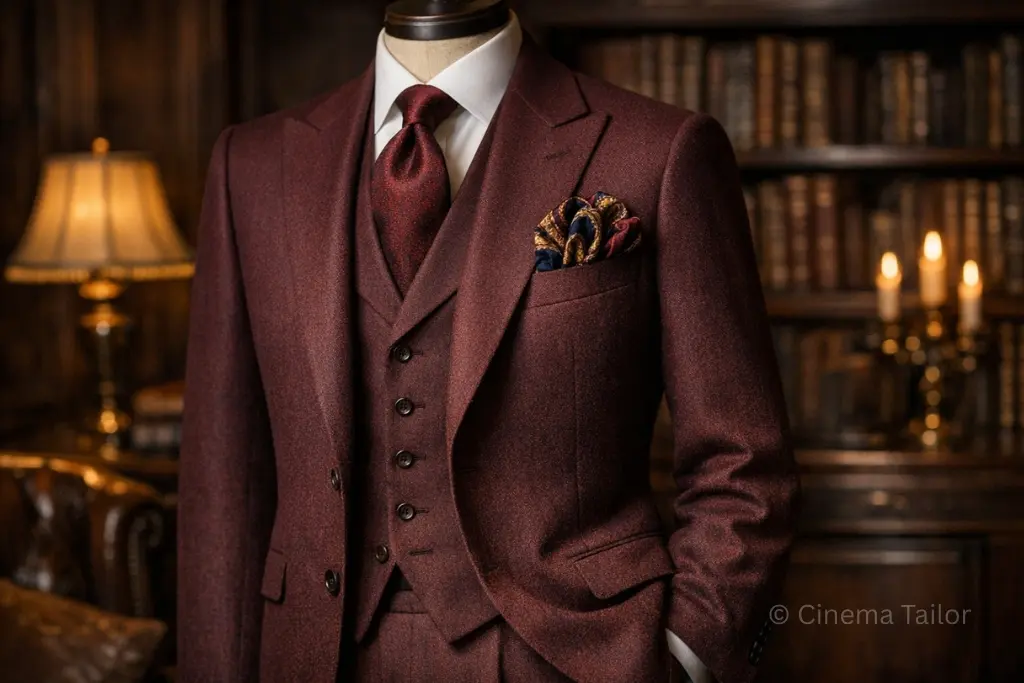 The Silk Puff Fold: Sophisticated Fashion for Gentlemen How to style a silk puff pocket square with a formal burgundy three-piece suit.
