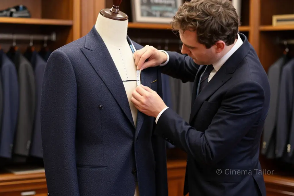 A master tailor at Huntsman Savile Row working on a bespoke Kingsman jacket